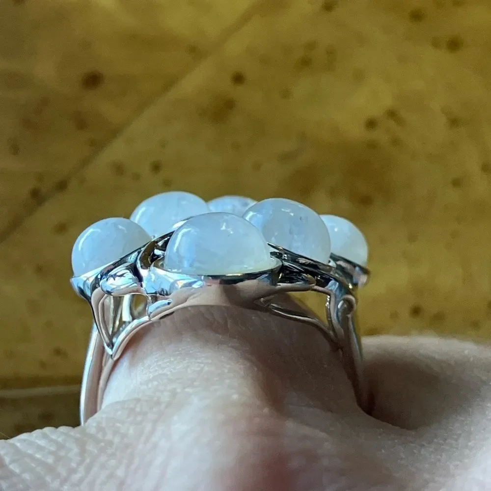 Natural Rainbow Moonstone Sterling Silver Cocktail Ring Size 7